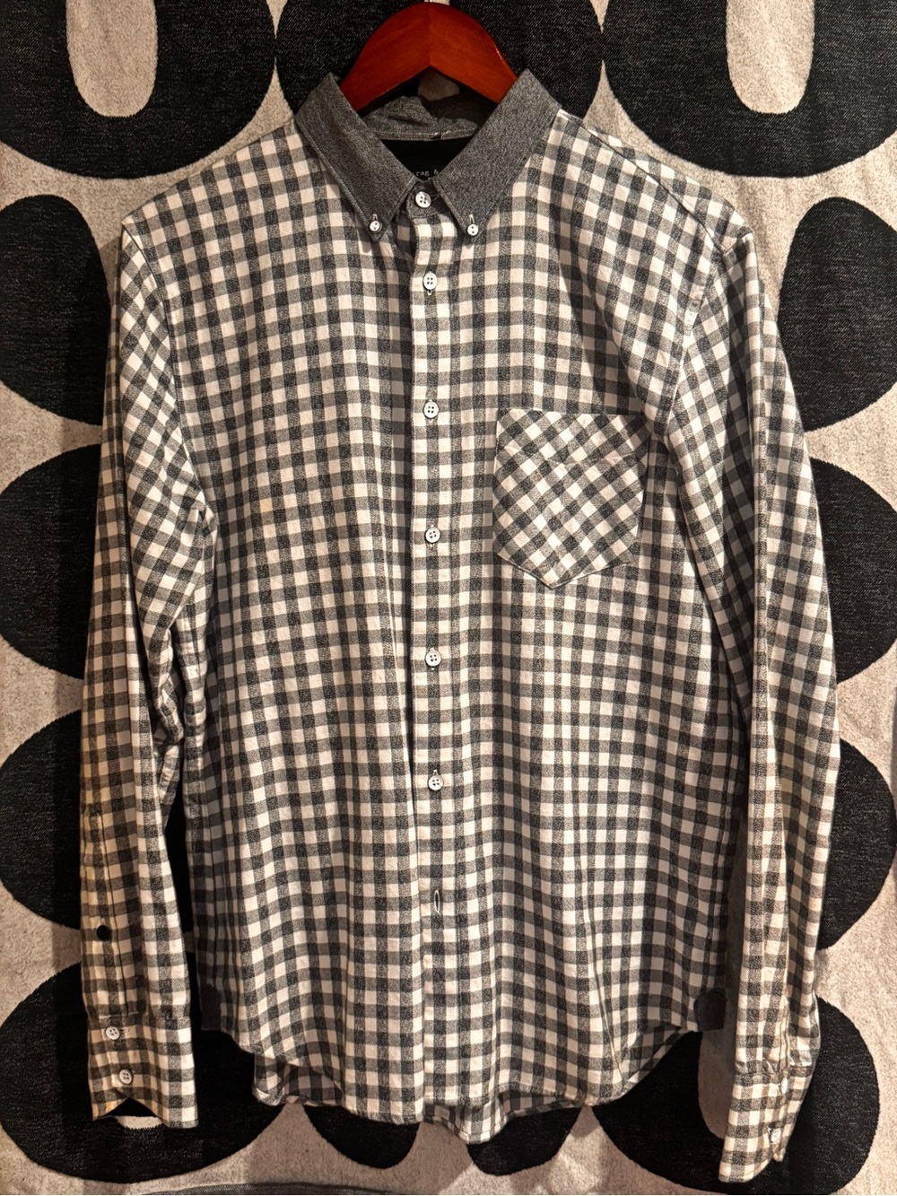 Rag & Bone Men's Flannel Slim Fit Button Shirt Gray/White Gingham Check • MEDIUM